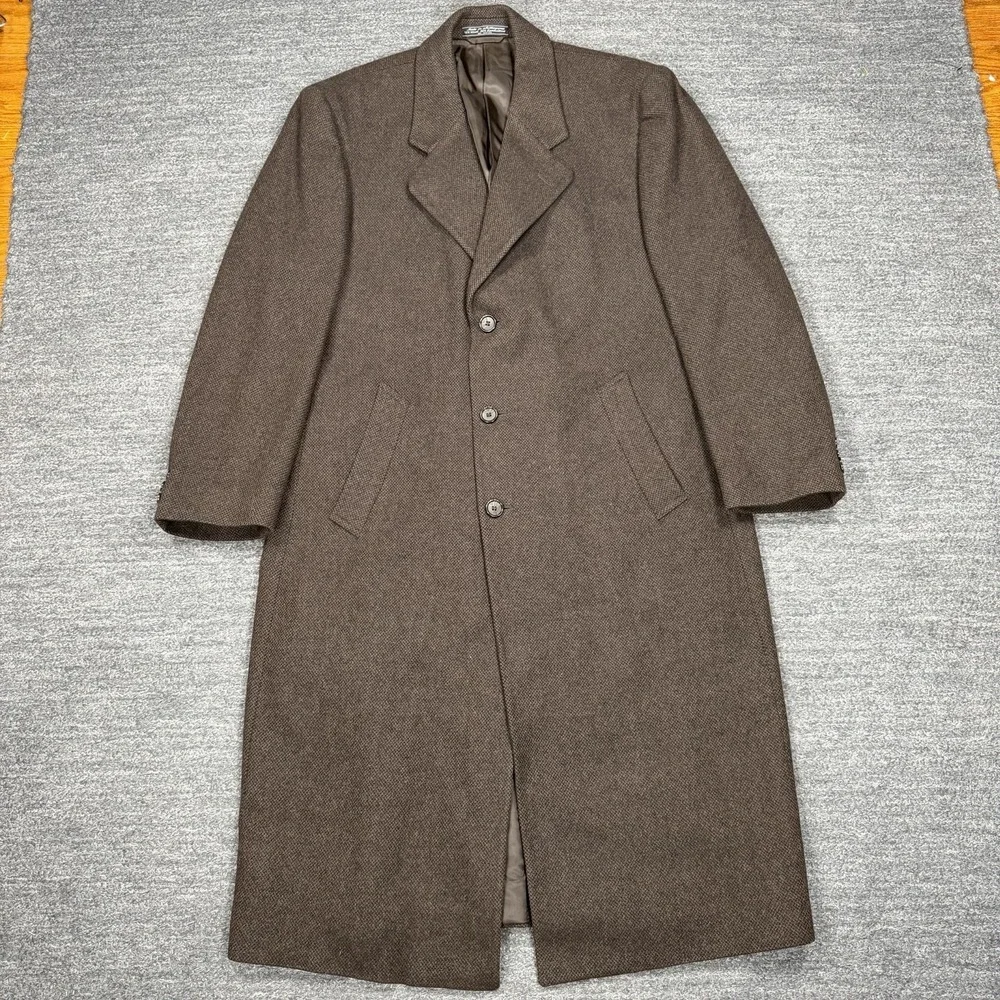 Vintage Bernhard Altmann Coat Men 44R Brown Wool Overcoat Classic Pockets Formal